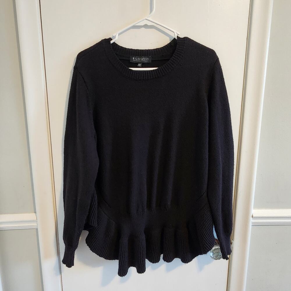 Eloquii Black Sz 18/20 Sweater Long Sleeve Ruffle Bottom Hem